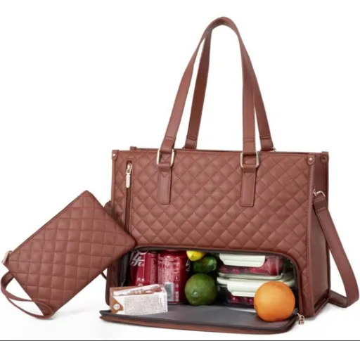 2 in 1 Lunch Laptop Tote Bag 15.6 Work Bags for Women Teacher Nurse Casual - Brown