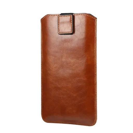 Case [Belt Loop & Hook], PU Leather Protective Sleeve with Elastic Pull Strap Compatible with for Smart Phone 5.2 inch(Brown)