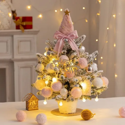 mini desktop Christmas tree, flocked pink Christmas tree, Christmas tree set, Christmas decorations, DIY Christmas tree, Christmas gift, office Christmas decor, festive tabletop tree - Christmas - Size 1