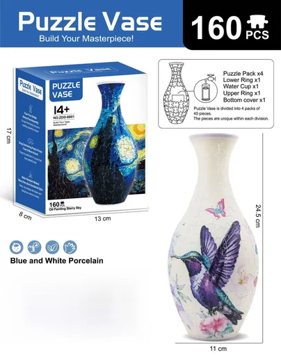 160 PCS Hummingbird 3D Puzzle Vase - DIY Interlocking Flower Vase Kit, Home Decorative and Toy Gift for Mom