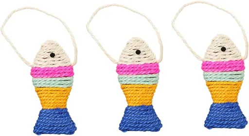 3 Pack Hanging Fish-Shaped Sisal Cat Scratching Toys, Durable Scratch Pads for Cats to Play and Help Protect Furniture, Assorted Colours
