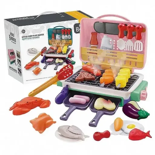 BBQ Grill Playset with Spray, Lights, Sounds and Colour-Changing Food Accessories for Pretend Cooking Play, Pink