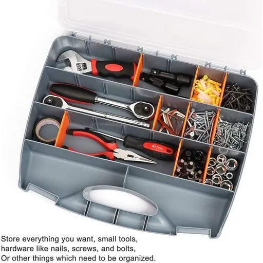 Hardware Storage Box Tool Organizer Container with Carry Handle and Clear Lid 21 Adjustable Compartments and 2 Fixed Sections for Screws Bolts Nuts and Small Parts