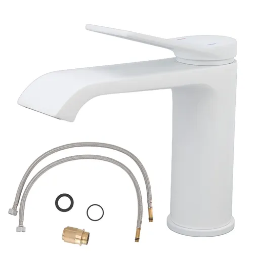 Sink Faucet G1/2 Thread Hot Cold Water Tap White Leaking Resistant Corrosion Proof Bathroom Sink Faucet for Home Use Short Style