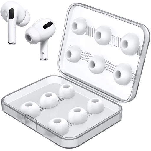 Replacement Ear Tips Accessory Silicon and Memory Foam Ear Buds Tips with Storage Box (White 6 Pair Memory Foam)