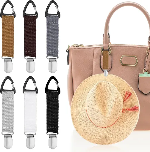 Elastic Hat Holder Hands 6 PCS Hat Clip for Travel on Bag,Free Travel Hats Clip Quick Access & Removal Hats Holder Bag Accessory for Traveling Bags Backpacks Purses Luggage Outdoor Traveling Accessory