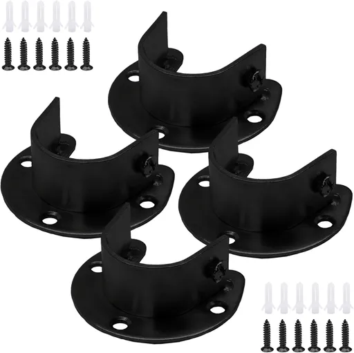 Biaungdo 1-1/4 Inch Stainless Steel Closet Rod End Supports, 4 Pcs Black Heavy Duty Wardrobe Rod Brackets Closet Pole Sockets Flange Rod Holder, U-Shaped