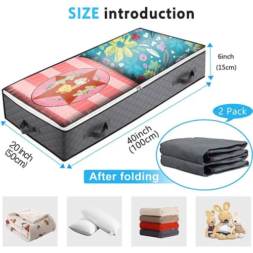 Bed Bottom Storage Bag Non-woven Fabric Sealed Dark Gray four portable Bed Storage Bag-Four Pack