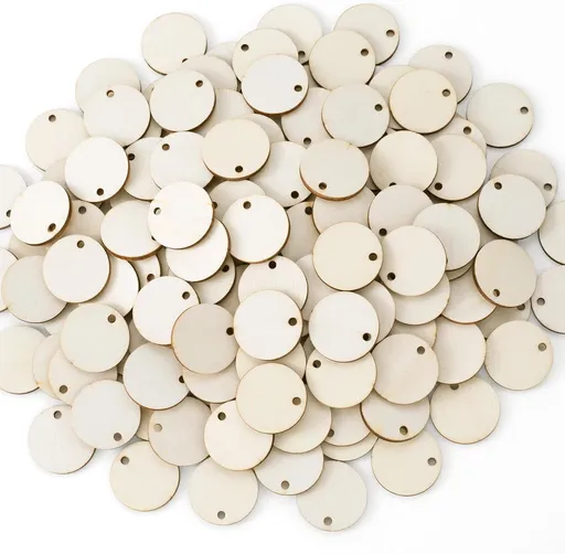 150pcs Unfinished Wood Circle for Crafts, 1 Inch Blank Hanging Wooden Discs with Holes, Natural Wood Circles Disc Cutout for Signs DIY Crafts Decoration- Wood Color