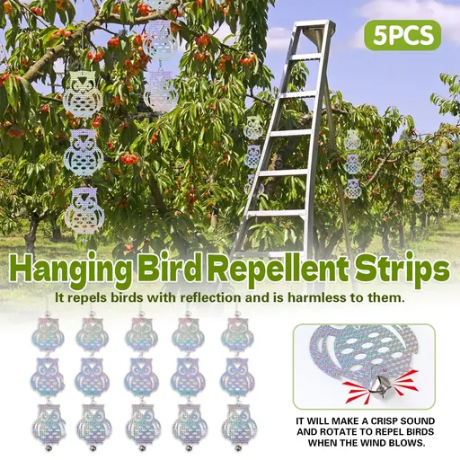 5Pcs Hanging Reflective Bird Scare Disc With Bell For Garden Farm Pest Control