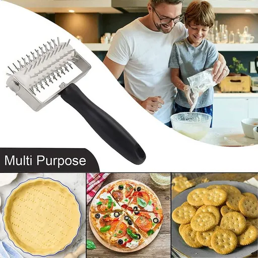 Pizza Dough Roller Stainless Steel, Pin Puncher Hole Maker with Plastic Handle, Docking Tool