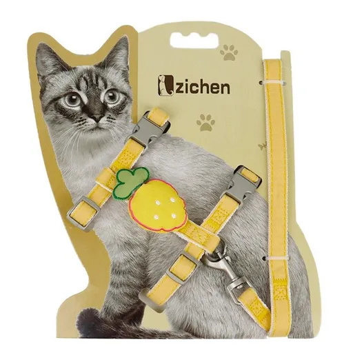 Cat Harness Polyester Bow Anti Escape Pet Leash Yellow strawberry M (Suggested 3.50 kg-6.00 kg