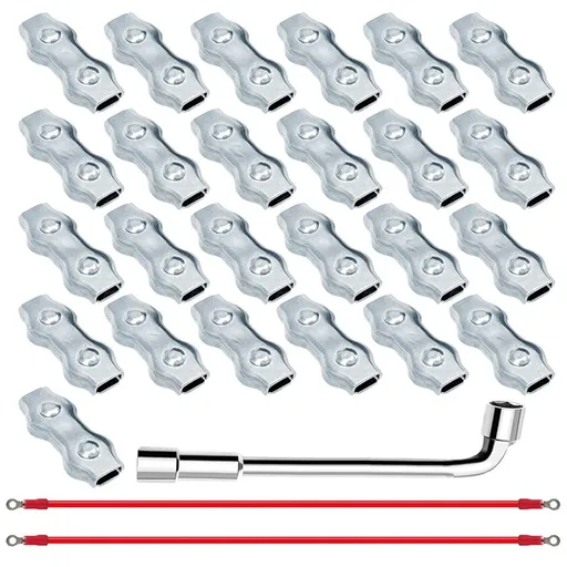 25 PCS M5 Poly Rope Connector Wires Splicer Galvanized Steel Connector Kit for Electric Fences + 3 PCS Polyrope to Polyrope Connector Silicone Copper Conductive Wires + Sleeve Tool