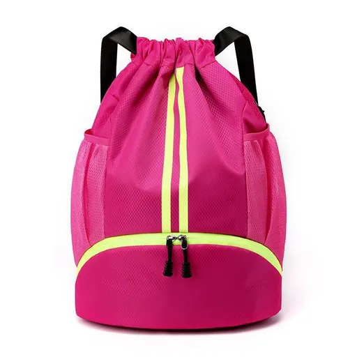 Gym Drawstring Backpack Fitness Bag Lightweight with Shoe Compartment Gym Bag - Rose Red