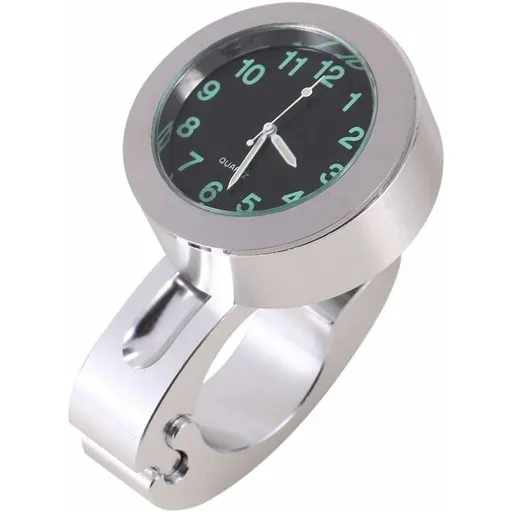 Motorcycle Handlebar Clock, Silver Motorcycle Waterproof Handlebar Glow Mount Clock Watch For Most Motorcycle Cruiser
