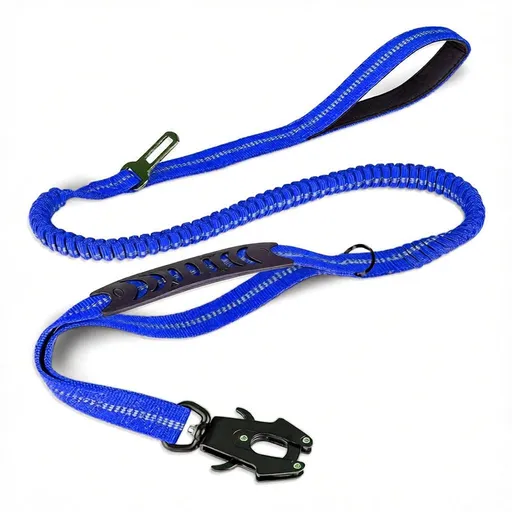 Bungee Dog Leash with Frog Snap Hook - Heavy Duty Elastic Training Lead for Medium Large Dogs - Shock Absorbing Anti-Pull Walking Leash - Dark Blue