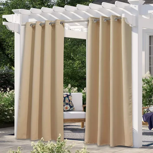 Waterproof Outdoor Patio Curtain, Blackout Gazebo Drape for Pergola, Porch and Privacy Screening, Single Panel, Biscotti Beige, 132 x 241 cm
