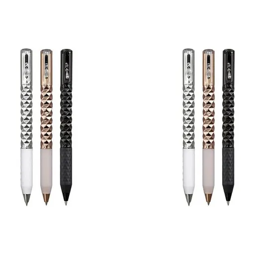 6X Geometric Metal Crinkle Pen Fidget, Stress Relief Metal Shape Shifting Switchpen, 0.5mm Gel Pen, Multicolor