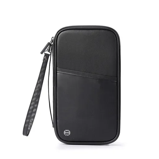 Travel Passport Holder, Large Family Passport Walle for Men Women RFID Passport Cover Lightweight Portable Document Organizer with Wrist Strap (Black)