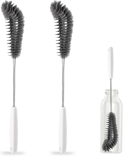 15.7" (40cm) Flexible Long Black Bottle Cleaning Brush for Kitchen and Dining - Perfect for Baby Bottles, Sports Bottles, Glassware, Mugs, Jars, and Stemware (2-pc)