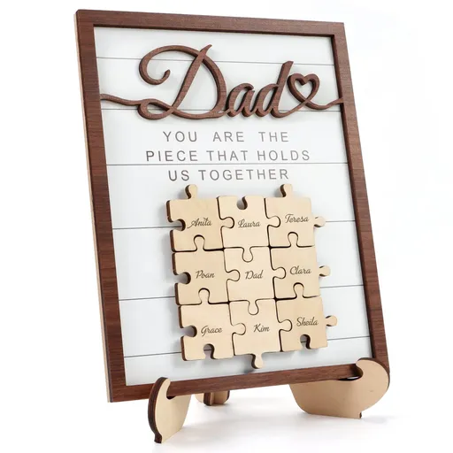 Dad & Children Name Puzzle Piece DIY Sign Plaque(8''x10''), Father's Day Gift Rustic Artwork Desk Decoration