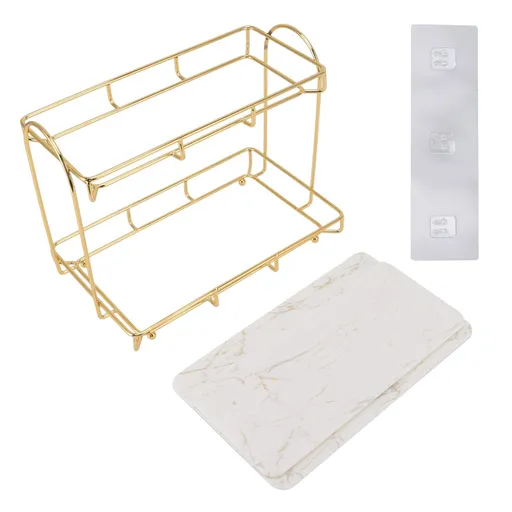 2 Tier Cosmetic Storage Shelf Large Capacity Waterproof Gold Metal Storage Shelf Rack for Bathroom Kitchen Bedroom