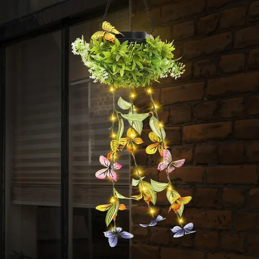 1Pack Solar Hanging Garden Lights, Gifts for Mom, 2 Pack Waterproof Solar Lights Outdoor Decor with Artificial Butterfly & Flower, Outdoor Garden Decor for Patio Yard Porch Fence Pathway - Green - Size 1Pack