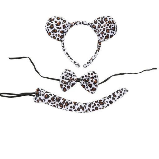 Animal Costume Dress Up Set 3 Piece Tail Bowtie Ears for Party Cosplay Outfit - Leopard
