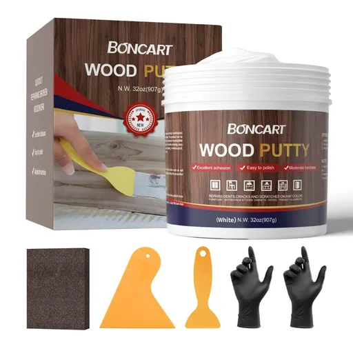 Wood Filler, White Wood Putty | Paintable, Sandable, Furniture Repair Kit for Quickly Fixing Broken and Defective Wooden Furniture - White - Size 500g