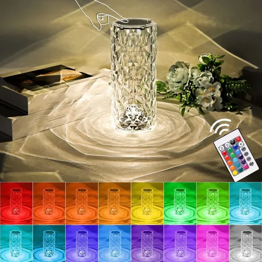 Crystal Lamp,Touch Control Crystal table Lamp,Crystal Rose Lamp with 16 Colors,RGB Night Light with USB & Remote Control