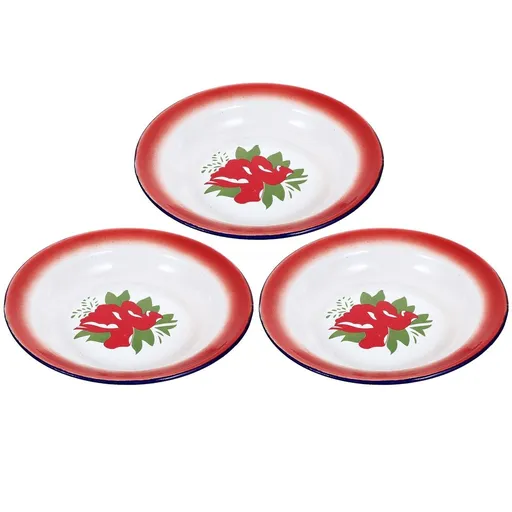 Vintage Style Enamel Plates Set of 3, Assorted Colors, 7.9 x 7.9 Inches and Stylish