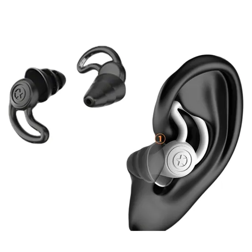 2-Pairs Black Noise Reduction Silicone Ear Plugs for Swimming, Sleep, and Study - Waterproof Reusable Sound Blocking Earplugs
