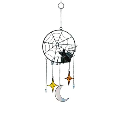 Halloween Pendant Bat Moon Acrylic Window Hanging Pendant, Spooky Bat Suncatcher Wall Art Decoration for Halloween Indoor Outdoo