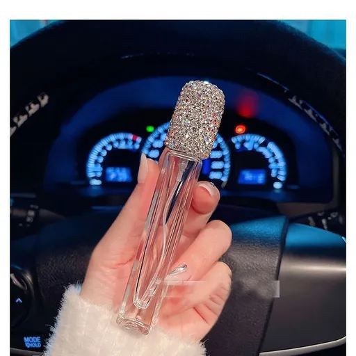 Luxury Diamond-Studded Roll-On Essential Oil Bottle, Portable Glass Travel Perfume Dispenser with Rhinestone Cap for Car and Daily On-the-Go Use (Transparent)