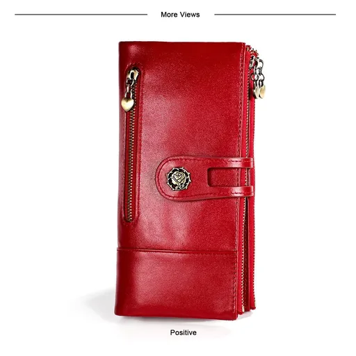 Women'S Wallet Anti-Theft Wallet Vintage Leather Wallet Korean-Style Wallet - Red - Size m