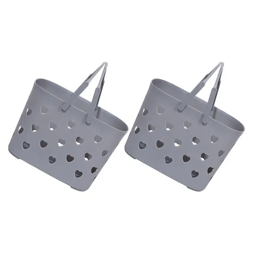 2-Pack Grey Plastic Kitchen Storage Baskets for Fruits and Vegetables, Organizer Containers