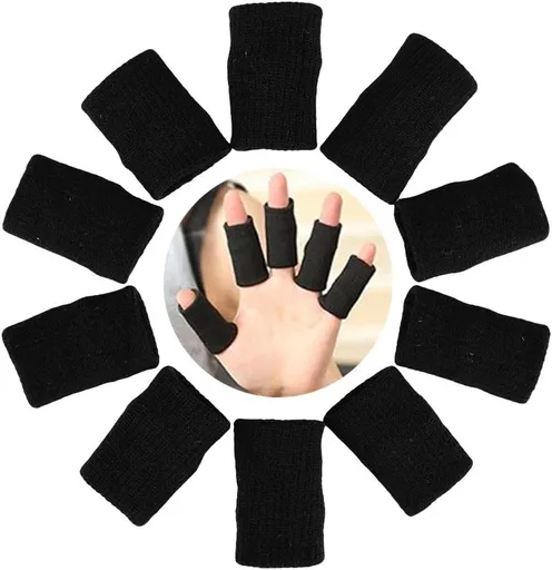 10 pieces Summer Finger Sleeves Sport Elastic Arthritis Trigger Braces Knuckle Compression Protector Prevent (Black)
