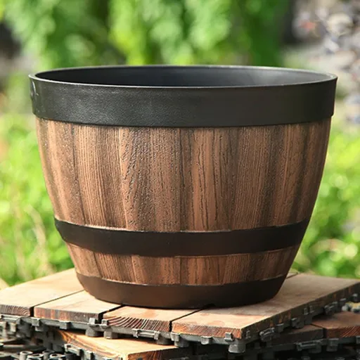 Rustic Wooden Whiskey Barrel Planter with Durable Medal Handles and Drainage Hole - Perfect for Indoor and Outdoor Plants, Herbs, and Vegetables