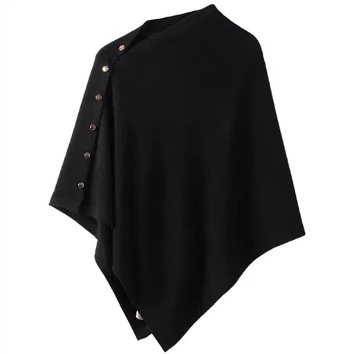 Black Women's Winter Shawl Wrap - 140 x 56 cm Polyester Two Way Knitted Cape Scarf, Warm Lightweight Layer for Everyday Outfits, Work and Travel