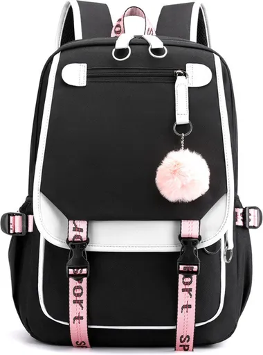 Girls School Student School Bag Outdoor Backpack With USB Charging Port, Black White - School Bag - Backpack - Rucksack - School - Girls - Boys - Teenagers - Book Bag - Girl's Backpack - Backpacks - Rucksack For Children - Waterproof - Laptop Backpac