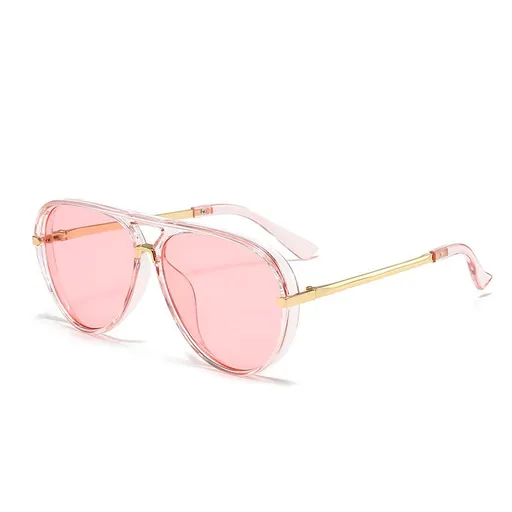 Light Pink Retro Aviator Sunglasses with UV Protection – Oversized PC + Metal Frame, Includes Black Case