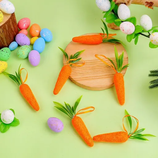 12Pcs Easter Carrot Hanging Ornaments – Colorful Foam Glitter Carrots, Easter Tree Decorations, DIY Crafts for Home Party, Spring Easter Decor