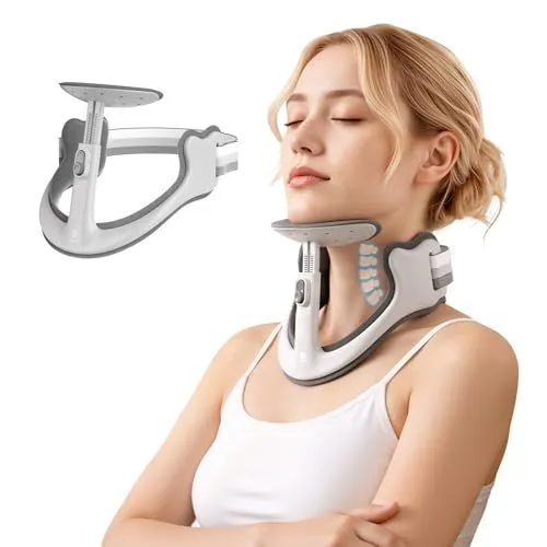 Large Posture Corrector for Neck & Cervical Spine Alignment - 360° Adjustable Neck Collar with 28 Levels, Memory Foam Support for Pain Relief, Tech Neck, Hump & Forward Head Posture - Gray - Size L