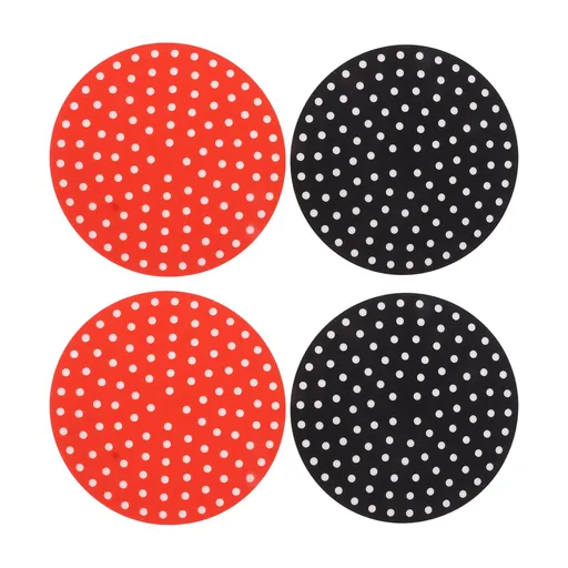 4PCS Round Air Fryer Mat High Temperature Resistant Oilproof Reusable Silicone Air Fryer Liner for Air Fryer Accessories 2 X 20cm/7.9in Red, 2 X 20cm/7.9in Black