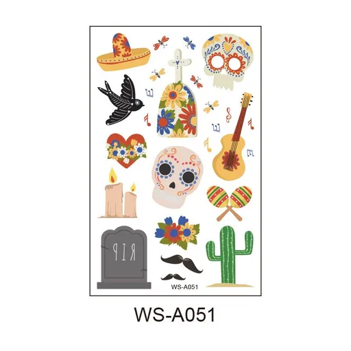 10 Pack Day of the Dead Halloween Temporary Tattoos - Mexican Fiesta Party Body Sticker Props, Style 1