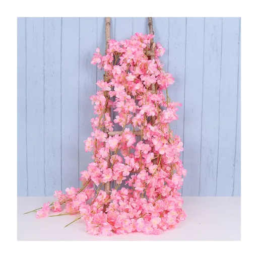 1.8m 256 Simulated Artificial Sakura Flower Garland Hanging Vines for Spring Home Room Wedding Party Decor Dark Pink