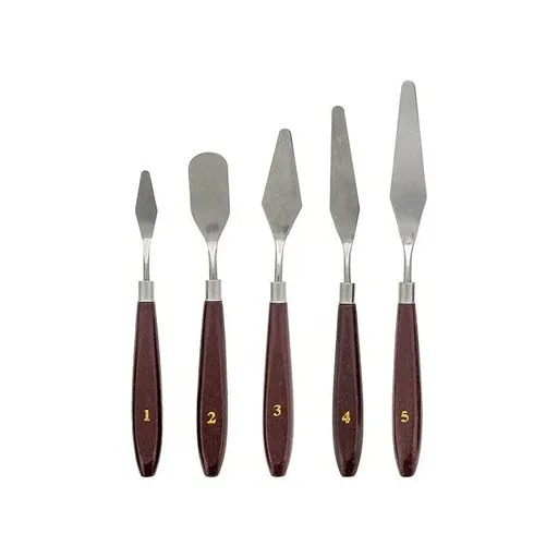 5Pcs Stainless Steel Artist Oil Painting Palette Knife Spatula Paint Tools Set - Brown