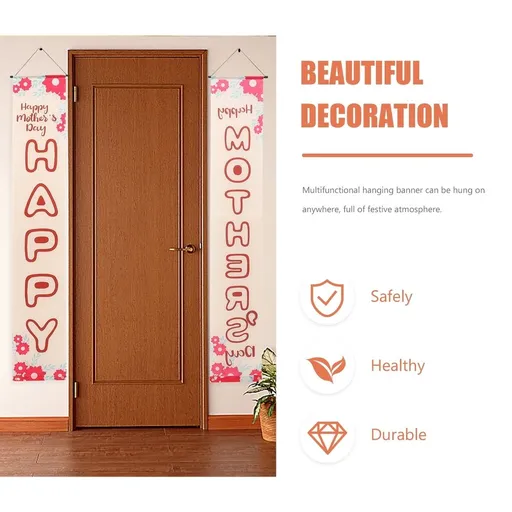 1 Pair Mother's Day Decorations Banner Red Polyester Door Hanging Sign for Mother's Day Celebration and Home Decor