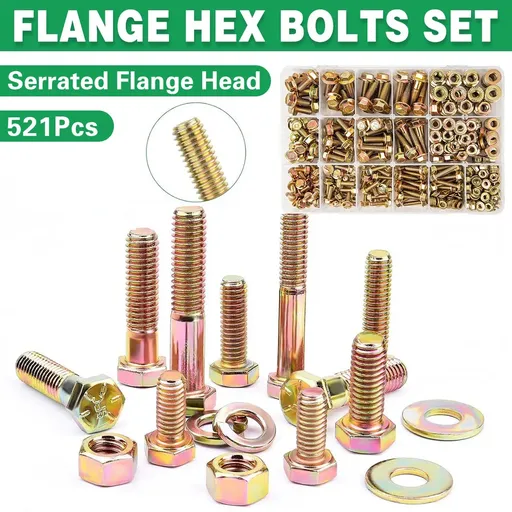521pcs 8.8 Grade Zinc Plated Flange Bolt Nut Washer Assortment Kit M6 M8 M10