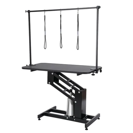 109cm Hydraulic Pet Grooming Table, Heavy Duty Dog Grooming Arm for Medium/ Small Dogs, Height Adjustable Dog Grooming Station, Anti Slip Tabletop /Dog Grooming Station, Max Bearing 182kg